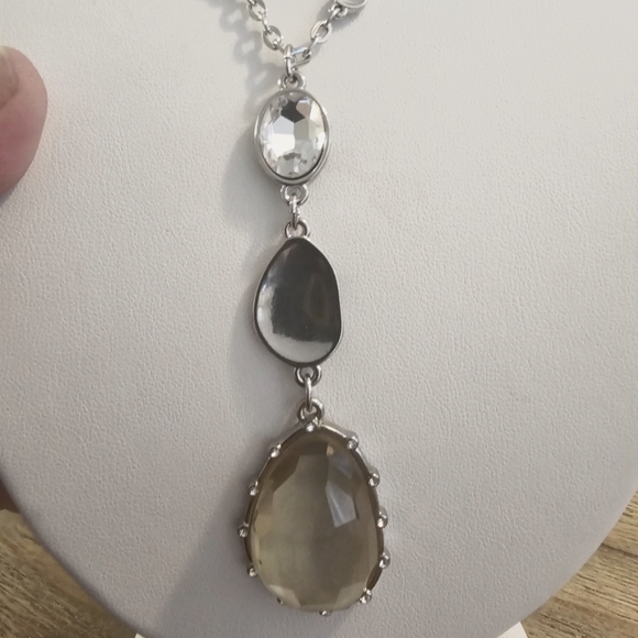 T Tahari Sterling Silver Long Necklace with CZ And Gold Pendant - Picture 2 of 6